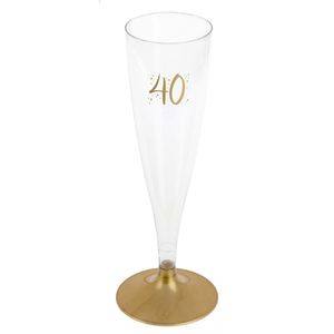 Verjaardag feest champagneglazen - leeftijd - 6x - 40 jaar - goud - kunststof
