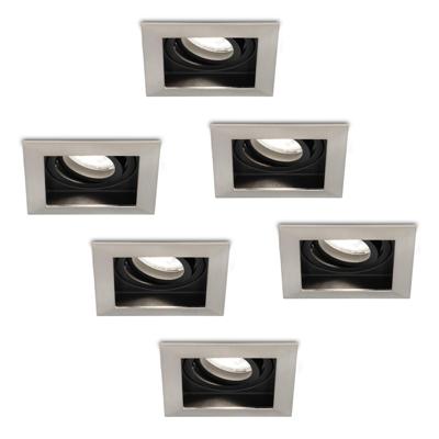 Set van 6 Durham vierkante LED inbouwspots - 5 Watt 400 lumen - 6000K daglicht wit - GU10 - Dimbaar Kantelbaar - Voor binnen - RVS