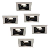 Set van 6 Durham vierkante LED inbouwspots - 5 Watt 400 lumen - 6000K daglicht wit - GU10 - Dimbaar Kantelbaar - Voor binnen - RVS