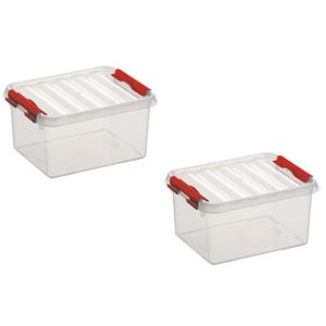 2x stuks sunware q-line opberg box/opbergdoos - 2 liter - 20 x 15 x 10 cm - kunststof - transparant