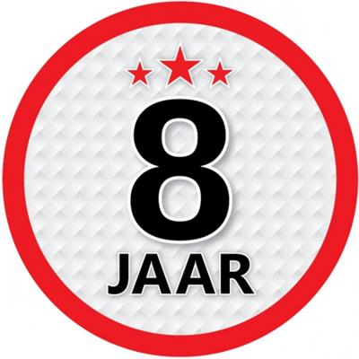 8 jaar leeftijd sticker - rond - Dia 15 cm - 8 jaar verjaardag - jubileum - leeftijd versiering
