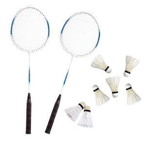 Badminton set blauw/wit met 7x shuttles en opbergtas