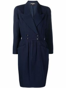 CHANEL Pre-Owned robe croisée à revers pointus (années 1980) - Bleu