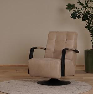 Leren industriële draaifauteuil Mind - Kenia Leer Taupe - Frame zwart - Schotelvoet zwart