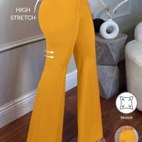 Camel Low Waist Flare Leg Skinny Suit Pants - Elegant Knit Trousers Yellow / L