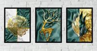 Posters - Modern beeld en Gouden Herten / Set van 3