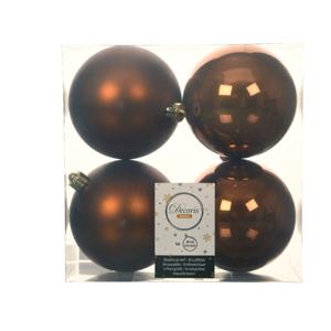 Decoris Kerstballen - 4x st - kaneel bruin - D10 cm - kunststof - kerstversiering