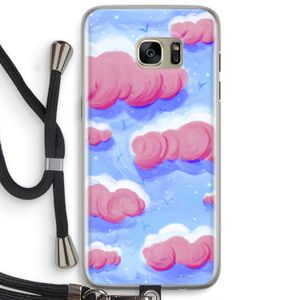 Roze wolken met vogels: Samsung Galaxy S7 Edge Transparant Hoesje met koord