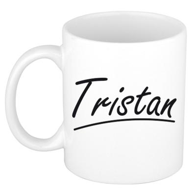 Tristan Naam koffiemok - beker - met sierlijke letters - wit - 300 ml - Cadeau - Heren Tristan Naam koffiemok - beker - met sierlijke letters - wit - 300 ml - Cadeau - Heren