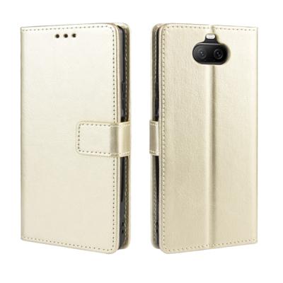 Voor Sony Xperia 8 retro Crazy Horse textuur horizontale Flip leergeval met houder & kaartsleuven & fotolijstjes (goud)