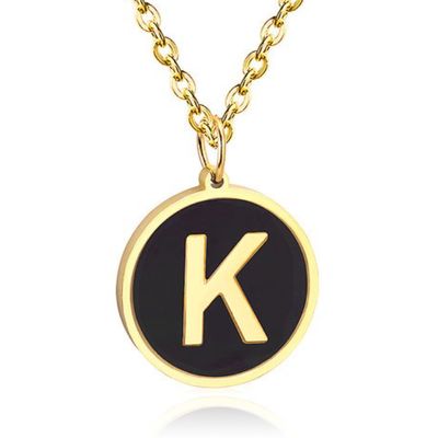 Goudkleurige Dames Schakelketting met Zwarte Kettinghanger Letter K