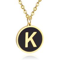 Goudkleurige Dames Schakelketting met Zwarte Kettinghanger Letter K - thumbnail