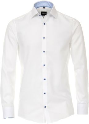 Venti Heren Overhemd Wit Kamille Contrast Oxford Kent Modern Fit