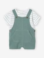 Gestreept T-shirt en korte, aanpasbare sweater van katoenen gaas voor baby's smaragdgroen