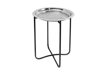 Side table CASABLANCA 50cm antique silver hammer stroke design afneembaar blad - 44352