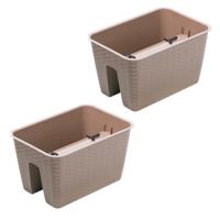 Balkon plantenbak Ratolla - 2x - kunststof - voor reling/balustrade - taupe - 40 cm - rotan look