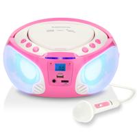 Draagbare FM Radio CD/MP3/USB Microfoon & Lichteffecten Roze