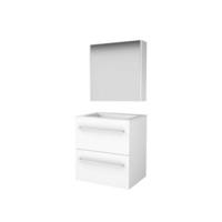 Basic-Line Comfort 46 Badkamermeubelset - 60 x 46 cm - Met Grepen - 2 Lades - Acryl Wastafel - 1 Kraangat - Spiegelkast - Ice White