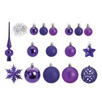 Pakket met 111x stuks kunststof kerstballen/ornamenten met piek paars   -