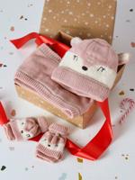 Kerstcadeauset voor meisjes muts + snood + wanten/handschoenen bichette roze (poederkleur)
