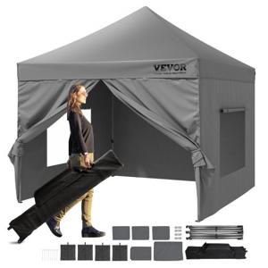 VEVOR paviljoen 304,8x304,8x320cm tuintent 500D PU zilveren stof opvouwbaar paviljoen in hoogte verstelbaar incl. opbergtas partytent 6-8 personen pop-up tent opvouwbare tent tuinpaviljoen voor kampeertrip