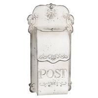 HAES DECO - Brievenbus vintage wit metaal met ornamenten en tekst ""POST"", formaat 24x8x46 cm