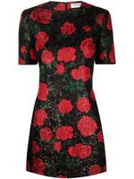 Saint Laurent robe courte à fleurs en jacquard - Noir