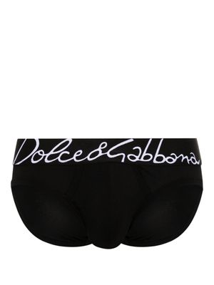 Dolce & Gabbana slip en coton stretch à taille logo - Noir