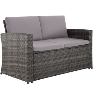 tectake® - Wicker zitgroep loungeset tuinset Lucca - 1 bank/2 stoelen/1 tafel met glasplaat - grijs - 404918