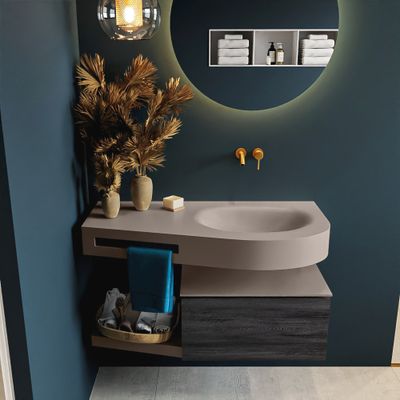 MONDIAZ RIVA 100cm badmeubel onderkast / planchet kleur Antracite met 1 lade. Wastafel DULCET rechts 0 kraangaten kleur Smoke. MONDIAZ RIVA 100cm badmeubel onderkast / planchet kleur Antracite met 1 lade. Wastafel DULCET rechts 0 kraangaten kleur Smoke.