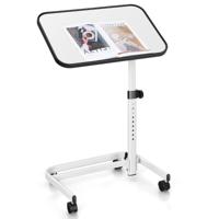 Overbedtafel met Vergrendelbare Universele Wielen Draagbare Laptoptafel met 9-Traps Hoogteverstelling Kantelbare Plaat in Meerdere Hoeken