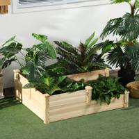 Outsunny Verhoogd bed met 3 plantenbakken, 3-laags ontwerp, open bodem, 108 cm x 88 cm x 36 cm, naturel