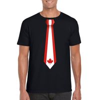 Zwart t-shirt met Canada vlag stropdas heren - thumbnail