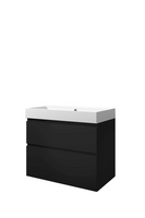 Proline polystone Loft badmeubelset met wastafelonderkast met 2 asymmetrische lades en polystone wastafel zonder kraangat 80 x 70 x 46 cm, mat zwart / - thumbnail