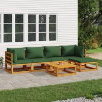 6-delige Loungeset met groene kussens massief hout