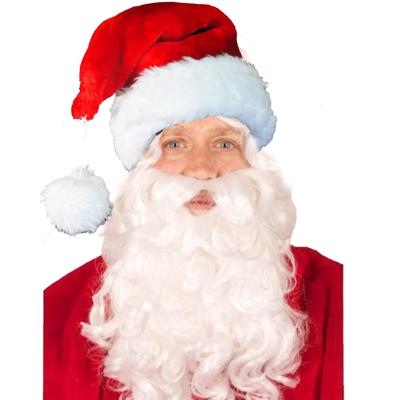 Luxe kerstmuts met witte baard - rood/wit - volwassenen - pluche - brede rand - baard met elastiek