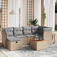 7-delige Loungeset met kussens poly rattan gemengd beige