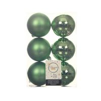6x stuks kunststof kerstballen groen 8 cm glans/mat - Kerstbal - thumbnail