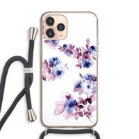 Waterverf bloemen: iPhone 11 Pro Max Transparant Hoesje met koord