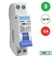 10A GACIA installatieautomaat M80N-B10 inst. B10 6kA (18mm)