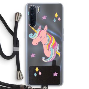 Roze eenhoorn: Oppo A91 Transparant Hoesje met koord