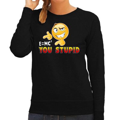 Funny emoticon sweater E is mc2 you stupid zwart dames