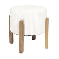 Home deco factory Poef - rond - D35 cm - wit - acacia hout - polyester - hocker - poefje