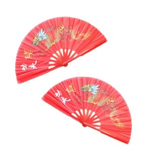 2x stuks handwaaiers/Tai Chi waaiers draak rood polyester