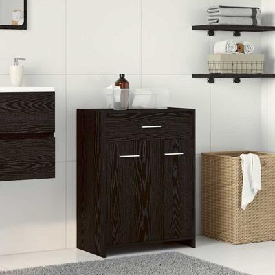 Badkamerkast Zwart Eiken 60 x 33 x 80 cm Massief eikenhout