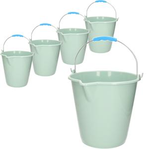 Plasticforte Emmer - 5x stuks - met schenktuit - 12L - mintgroen - schoonmaakemmer