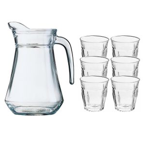 Glazen schenkkan 1 liter met 6x stuks waterglazen 200 ml