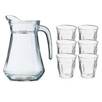 Glazen schenkkan 1 liter met 6x stuks waterglazen 200 ml - thumbnail