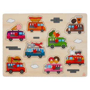 Houten knopjes/noppen speelgoed puzzel foodtruck thema 30 x 22 cm   -