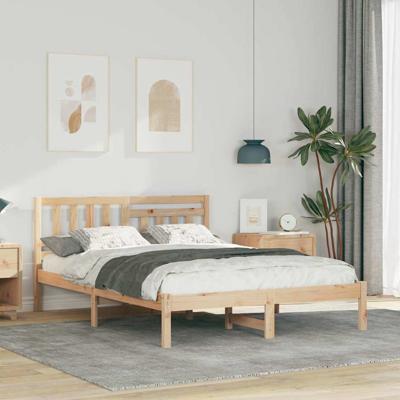 Bedframe met hoofdeinde Bruin 135 x 190 cm Massief grenenhout